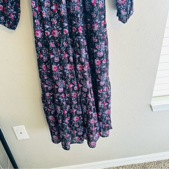 XiRENA Annieka Long Sleeve Belted Tie Midi Dress Silk Blend Floral Black Small - Picture 8 of 16